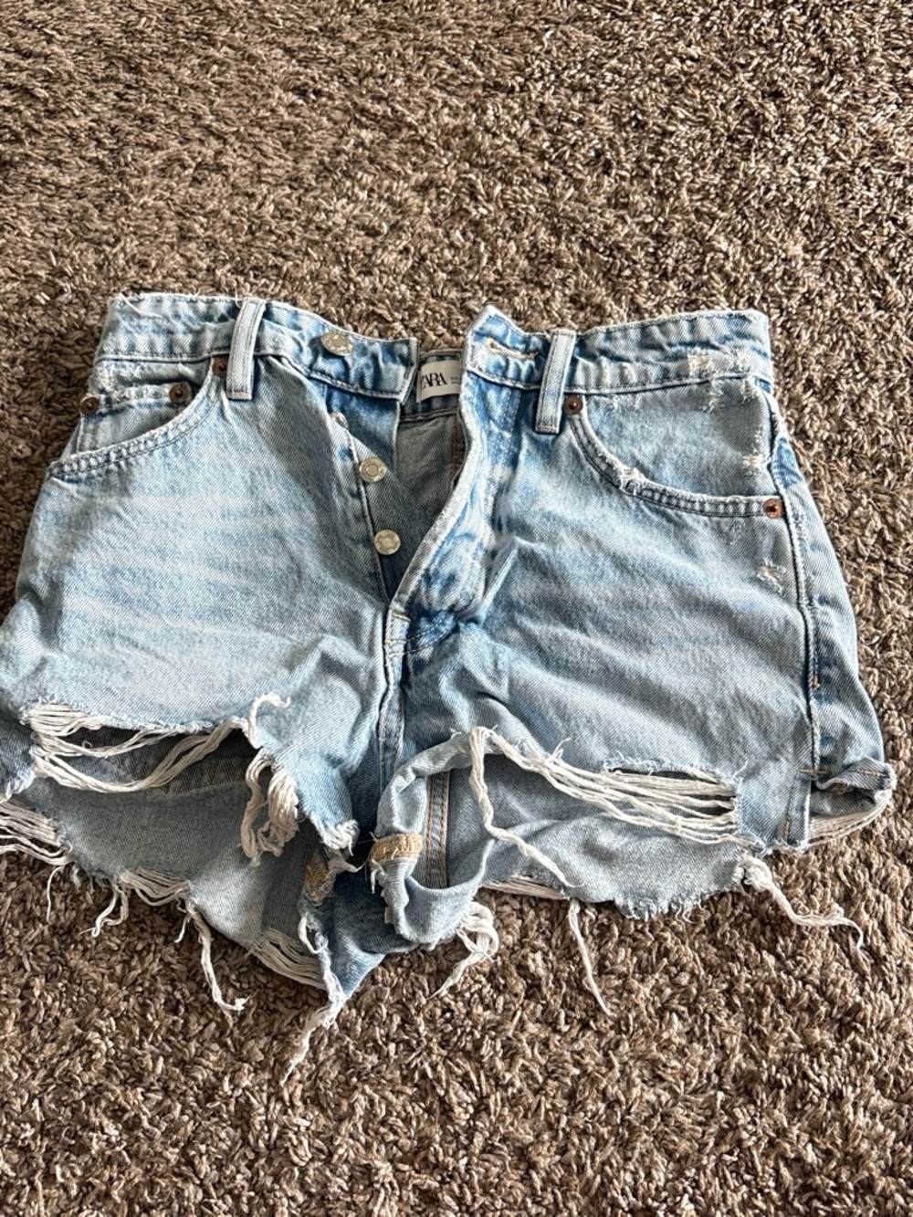 ZARA Light Blue Distressed Denim Shorts